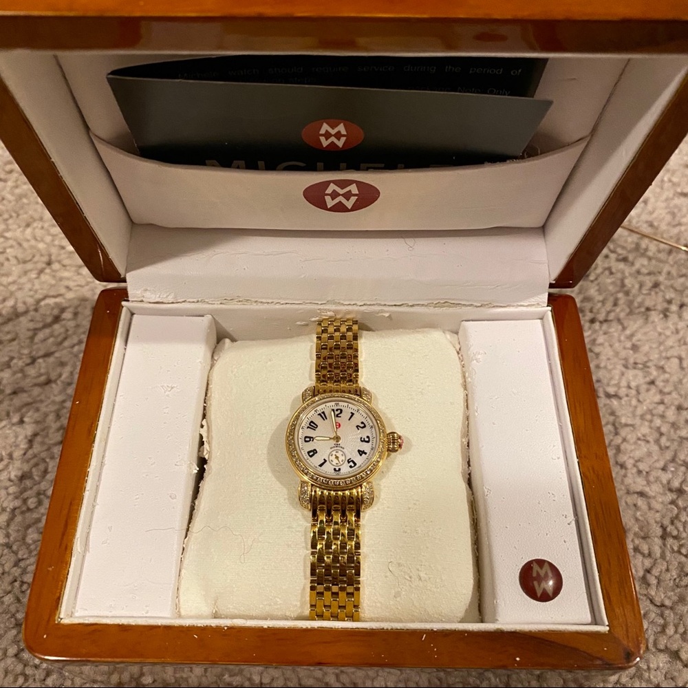 Diamond Encrusted Gold Michele Watch